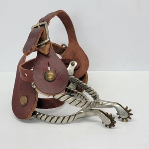 Speroni western vintage con cinghie in pelle cowboy artigianali corda design torsione - Foto 1 di 7
