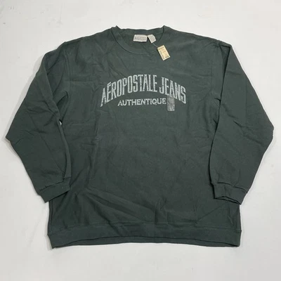 Aeropostale Jeans Sweatshirt Mens Large Green Fleece Pullover Made USA Vtg Y2K - Image 1 of 4