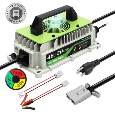 For Club Car Golf Cart 48 Volt 20 Amp Battery Charger 3Pin w/Ring Terminals Plug Foto 1 de 4