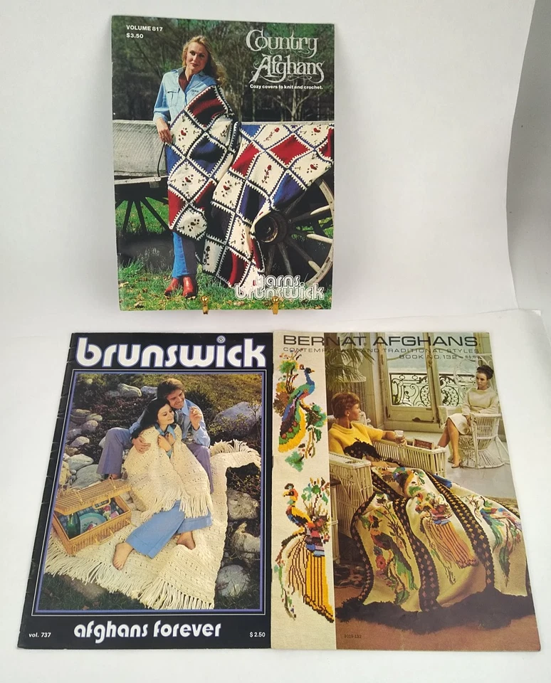 Brunswick Country Afghans Crochet Knit Pattern Booklet 2 Bonus Bernat Brunswick - Image 1 of 4