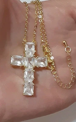 Collar colgante cruz circonita cúbica chapado en oro de 1,5*18 a 20 pulgadas Foto 1 de 4