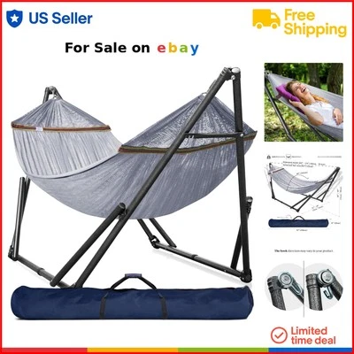 Universal Steel Double Hammock with Stand 600 lbs Capacity Portable Camping - Image 1 of 4