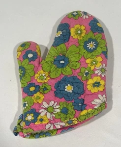 Vintage 60s Advertising Oven Mitt Flower Power Santa Clause Christmas Vibrant - Picture 1 of 2