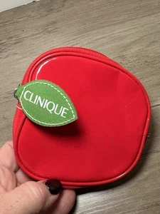 Clinique Apple Shaped Cosmetic Bag Leaf Zipper Pull 4.5” - Picture 1 of 3