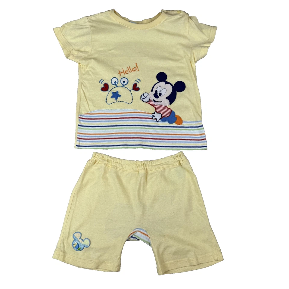 Disney Baby Mickey Mouse Shirt Shorts Set Boys Toddler 2T Yellow Striped Outfit - Image 1 of 4
