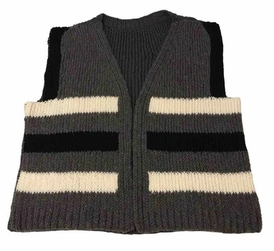Handmade Knitted Chunky Sweater Vest Women 3X Open Boxy Relaxed Gray Black Ivory - Image 1 of 4