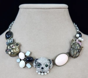 Betsey Johnson Pet Shop Hunde Halskette Welpe Bulldogge Terrier silberfarben 2014 limitiert - Bild 1 von 11