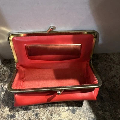 Винтажный 1950-х кожаный монета сумочки красный - Изображение 1 из 4