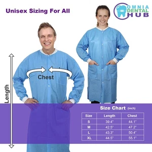 Disposable Lab Coats 45G SMS Knee Length with Pockets, Knit Cuffs, S/M/L/XL - Picture 1 of 23