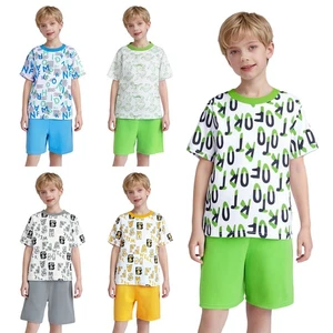 Kids Boys Set Sports Suit Athletic Outfit T-shirt With Shorts Elastic Waistband - Picture 1 of 51