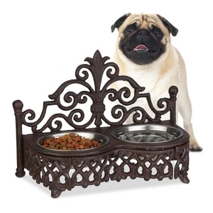 Futterbar hunde Doppelnapf Gusseisen Fressnapf mit Halter 2 Näpfe Rutschfest - Bild 1 von 8