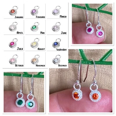 Birthstone CZ Drop Earrings Sterling Silver 925 Garnet Amethyst Sapphire - Image 1 of 4