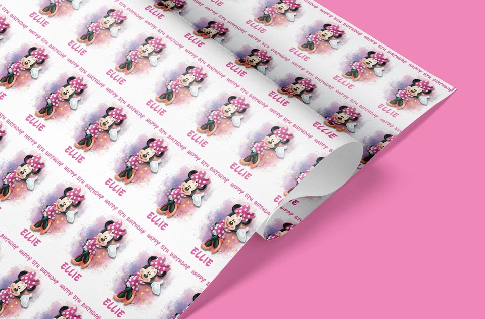 Personalised Minnie Mouse Wrapping Paper – Girls Birthday Gift Wrap Roll - Image 1 of 3