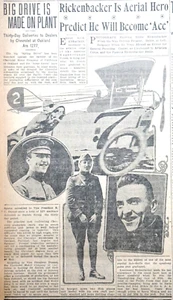1918 Newspaper Page - Ariel Hero Eddie Rickenbacker Predicts He Will Become Ace - Picture 1 of 2