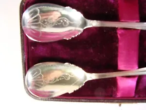 ANTIQUE JELLY SPOONS IN ORIGINAL BOX WITH SATIN LINING, SILVERPLATE - Picture 1 of 9