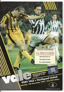 Football Programme>PORT VALE v HARTLEPOOL UNITED Nov 1994 FAC - Picture 1 of 1