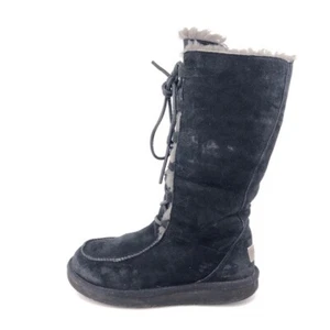 UGG Uptown Lace Tall Winter Boots Womens Size 7 EUR 38 Black Leather Sheepskin - Picture 1 of 12