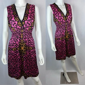 Hale Bob Small Kleid Seide rosa orange schwarz Print Blumen ärmellos knielang - Bild 1 von 10