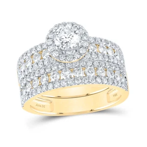 14k Gold His Hers Diamond Halo Matching Bridal Ring Band Set 3.00ctw (Certified) - Picture 1 of 3