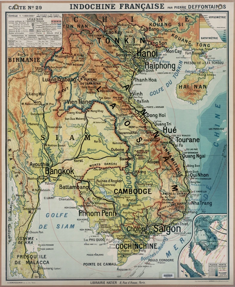 Carte école Indochine Vidal Lablache France Paris Laos Cambodge Siam Tonkin Indo - Photo 1/1