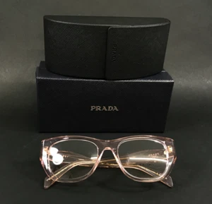 Prada Eyeglasses Frames VPRA18 19Q-1O1 Transparent Peach Cat Eye 52-19-145 - Picture 1 of 12