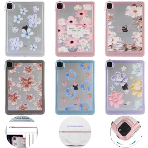 For iPad 9th 8th 7th 6th 5th Gen Pro 11 Air Case Slim Acrylic Clear Flower Cover - Picture 1 of 63