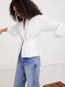 BANANA REPUBLIC Cotton Poplin Cinched -Waist Shirt NWT - MEDIUM White #742658 - Picture 1 of 6