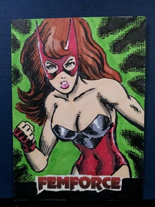 Juego de tarjetas She-Cat Femforce tarjeta de boceto original de AC Comics Kurt Ruskin - Imagen 1 de 2