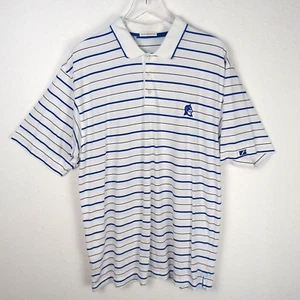 CUTTER & BUCK Men's Polo Shirt White Blue Striped Blue Devil 100% Pima Cotton - Picture 1 of 14