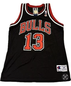 NWT Rare VTG Luc Longley #13 Chicago Bulls Black 90s Alt Champion Jersey 44 - Picture 1 of 12
