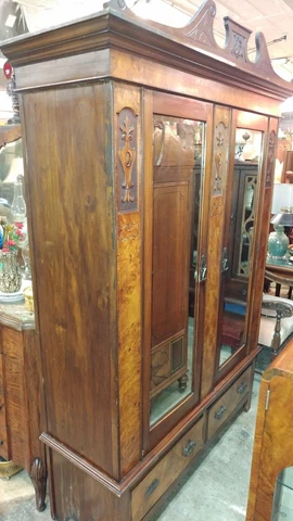 Large Antique Wardrobe - Carved wood and Burl Wood - Beautiful Cover