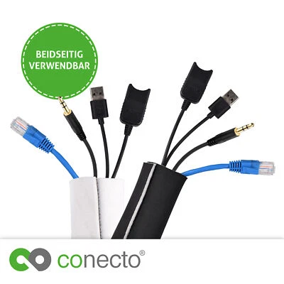 CONECTO Kabelschlauch Neopren mit Klettverschluss Kabelkanal Kabelführung schwarz weiß