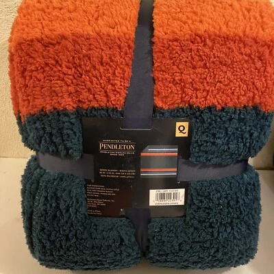 Pendleton Queen Size Fleece Blanket 98" x 92" Evergreen Stripe NEW - Image 1 of 4