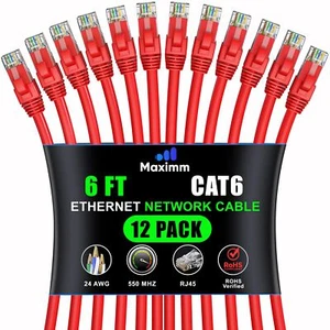 Cat 6 Ethernet Cable 6 ft 12-Pack - High-Speed LAN Cable Internet Cable Patch... - Picture 1 of 8