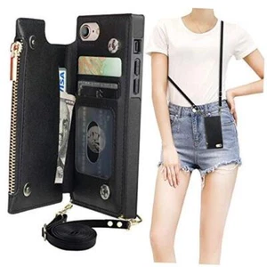 Crossbody Wallet Case For iPhone 7/8/SE3 2022/SE2 2020(4.7 inch display) Black - Picture 1 of 7