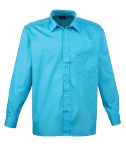 Mens Long Sleeve Premier Poplin Shirt Plain Classic Stylish Pocket All Sizes - Picture 1 of 22