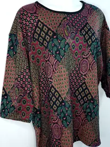 Top deportivo vintage años 80 YS para mujer 3X multicolor estampado geométrico cachemir manga 3/4 - Imagen 1 de 11