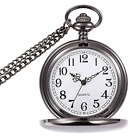 WIOR Classic Smooth Vintage Pocket Watch Silver Steel Mens Watch w/ 14 in Chain