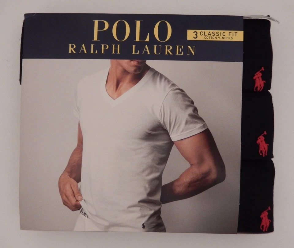 2015 Ralph Lauren Polo Classic Fit V Neck Tee Black 3 Pack 77197 Size Medium