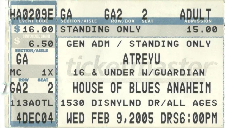 Boleto de concierto Atreyu Norma Jean Unearth Scars of Tomorrow 2005 Anaheim CA Foto 1 de 1