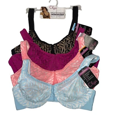Olga Bra Underwire Minimizer Lace Sheer Leaves Lightweight Full Coverage 35519 - Image 1 of 4