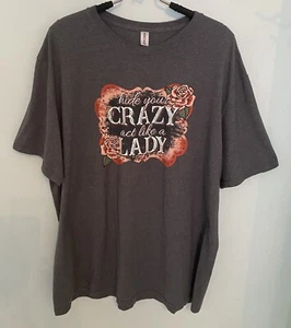Hide Your Crazy Act Like A Lady T-Shirt Women’s 2X Short Sleeve Gray Jerzees - Picture 1 of 7