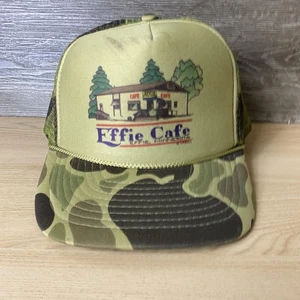 Vintage Effie Cafe Hat Cap Snap Back Camouflage Trucker Mesh Advertising Mens - Picture 1 of 11