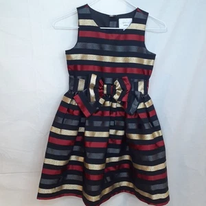 Gymboree Girls Royal Red Jacquard Striped Sleeveless Dress Size 7 - Picture 1 of 12
