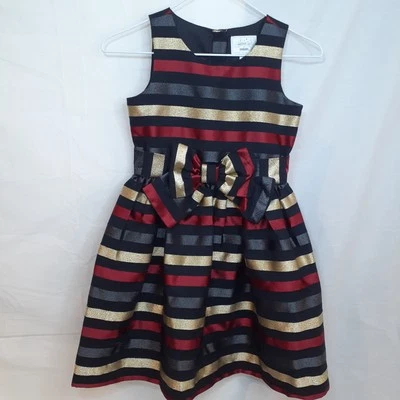 Vestido Gymboree Niñas Rojo Real Jacquard Rayas Sin Mangas Talla 7 Foto 1 de 4
