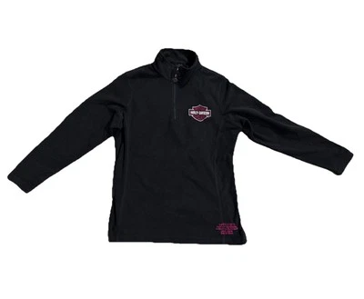 Chaqueta polar Harley Davidson para mujer 1/4 cremallera grande negra rosa bordada Foto 1 de 4