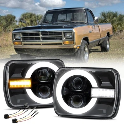 Pair 5x7" 7x6" LED Headlights H4 Hi/Lo Beam DRL For Dodge D150 D250 D350 Ram 50 - Image 1 of 4
