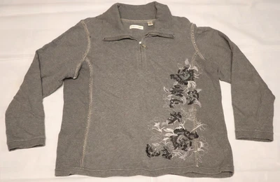Coldwater Creek Mujer Floral Bordado Algodón Gris Sudadera Talla XL Foto 1 de 4