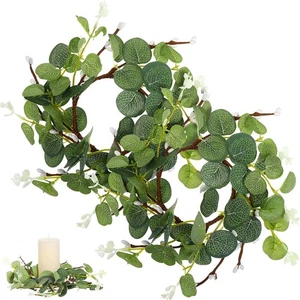 2Pcs Eucalyptus Wreath Candle Rings Decorative Candle Wreaths Floral Candle H... - Bild 1 von 9