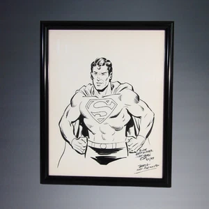 VINTAGE 1993 AUTOGRAPHED/SIGNED CURT SWAN BLACK+WHITE SUPERMAN FRAMED SKETCH - Picture 1 of 5